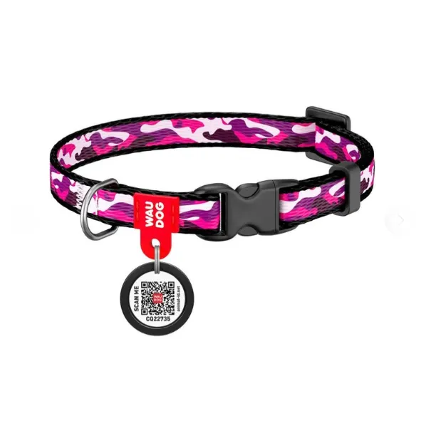 5230 Нашийник WAUDOG Nylon з QR-паспортом з малюнком "Рожевий камо" Ш 10мм 20-30см