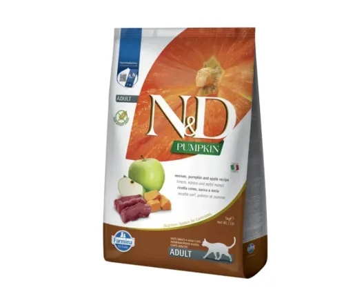 Farmina Cat N&D Grain Free Pumpkin, Vension&Apple Adult з гарбузом, олениною та яблуком для дорослих котів 1кг 36148