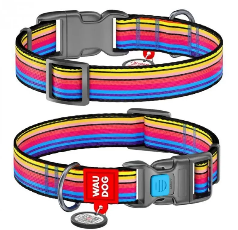 4783 Нашийник WAUDOG Nylon з QR паспортом, малюнок "Лінія 1", пласт. фастекс Ш 20мм Д 28-40см