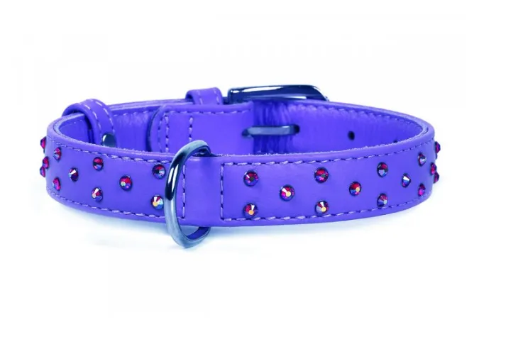 32789 Нашийник "CoLLaR GLAMOUR" шкіряний з клейк.стразами (шир.20мм, довж.30-39см) фіолетовий