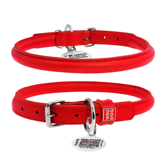 35073 Нашийник WAUDOG Glamour з QR паспортом, шкіряний, круглий d 13мм Д 45-53см червоний — фото, характеристики, купити в «Живий Куток»