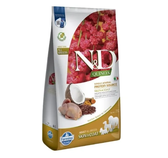 Farmina Dog N&D Skin&Coat Quinoa, Quail&Coconut Adult Medium&Maxi з перепелом, кіноа, кокосом та куркумою для сер, та вел, порід 7кг 41968 — фото, характеристики, купити в «Живий Куток»
