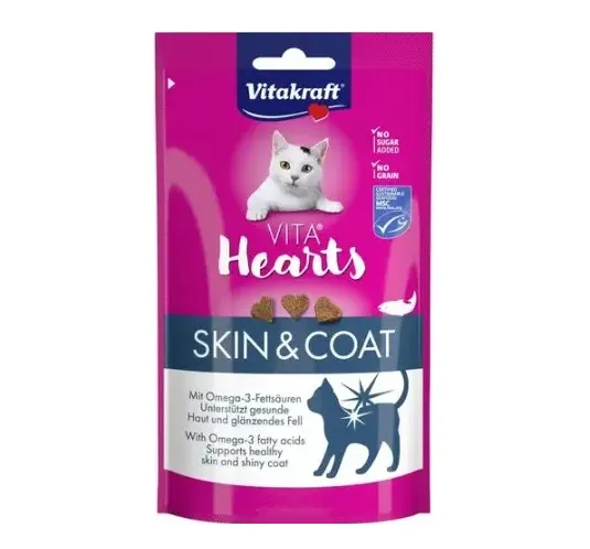 Ласощі для котів Vitakraft Hearts Skin&Coat з лососем та омегою, 40г 41308