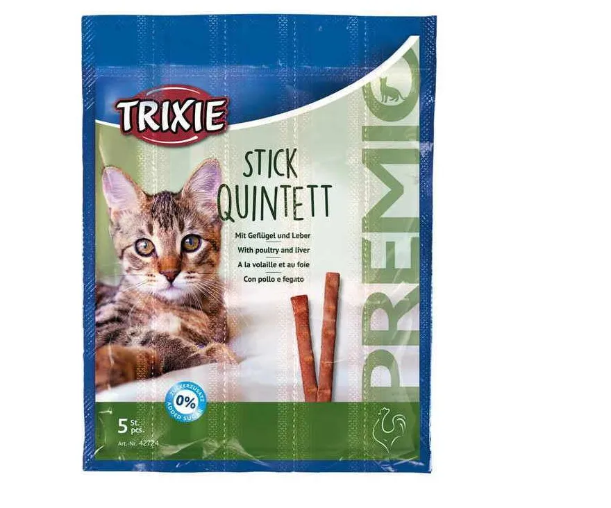 42724 Ласощі для котів Trixie Premio Stick Quintett птиця, печінка 5шт*5г