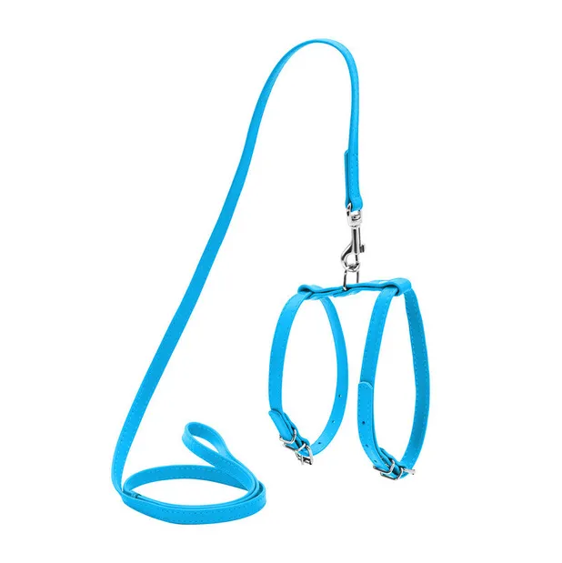 33992 Шлея WAUDOG Glamour з QR паспортом, з повідцем, шкіряна Ш 9мм А 20-30см В 30-40см блакитна