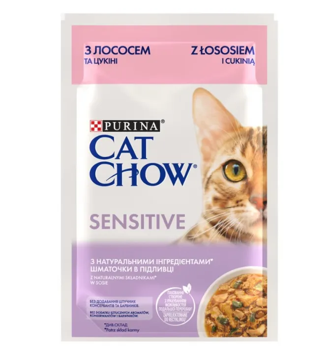 CatChow Adult SENSITIVE лосось+цукіні в желе 85г