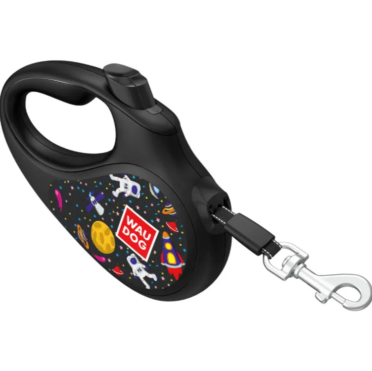 8123-0047-01 Повідець-рулетка WAUDOG R-leash малюнок "NASA" ХS до 12кг, 3м світловідбив. стрічка, чорна