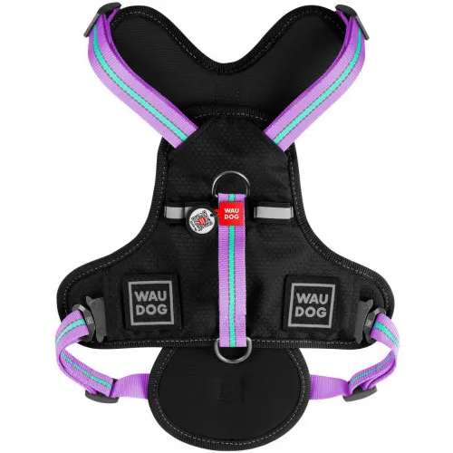 52499 Шлея безпечна WAUDOG Nylon с QR-паспортом, металічна пряжка-фастекс М, Ш 20мм, Дов A 45-70см, В 60-80см фіолетова