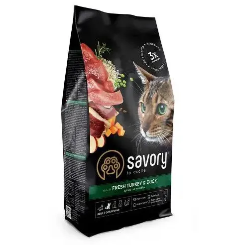 Savory сухий корм для котів індичка/качка 2кг 30051