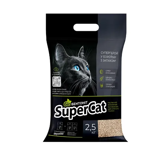 Рослинний наповнювач SuperCat Біобентоніт комкуючий для котячих туалетів 2.5кг 3533