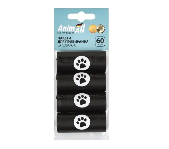Змінні пакети AnimAll для прибирання за тваринами 4 рулони 15шт/рулон чорні (поштучно)