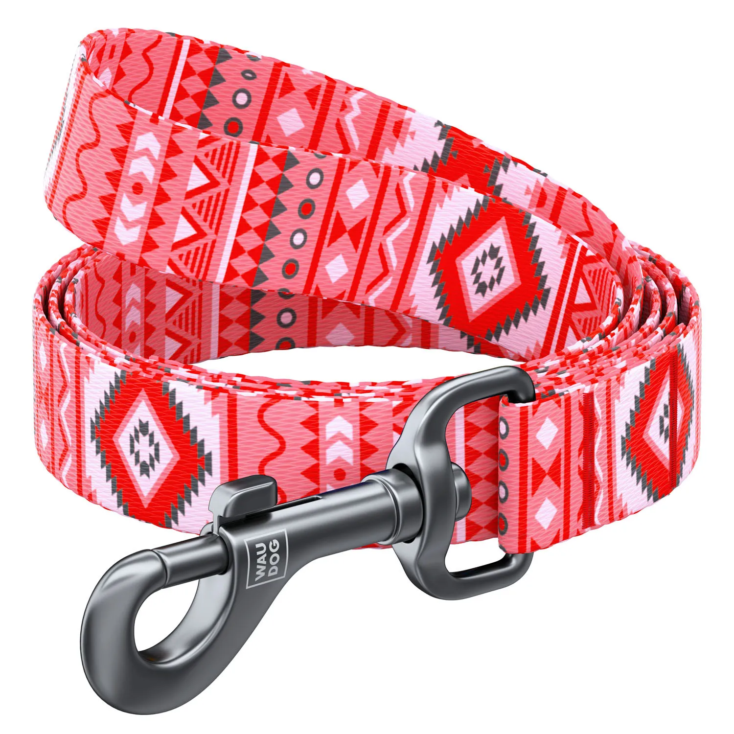 4671 Повідець Waudog Nylon з малюнком "Етно" (ширина 25мм, довжина 122см), червоний