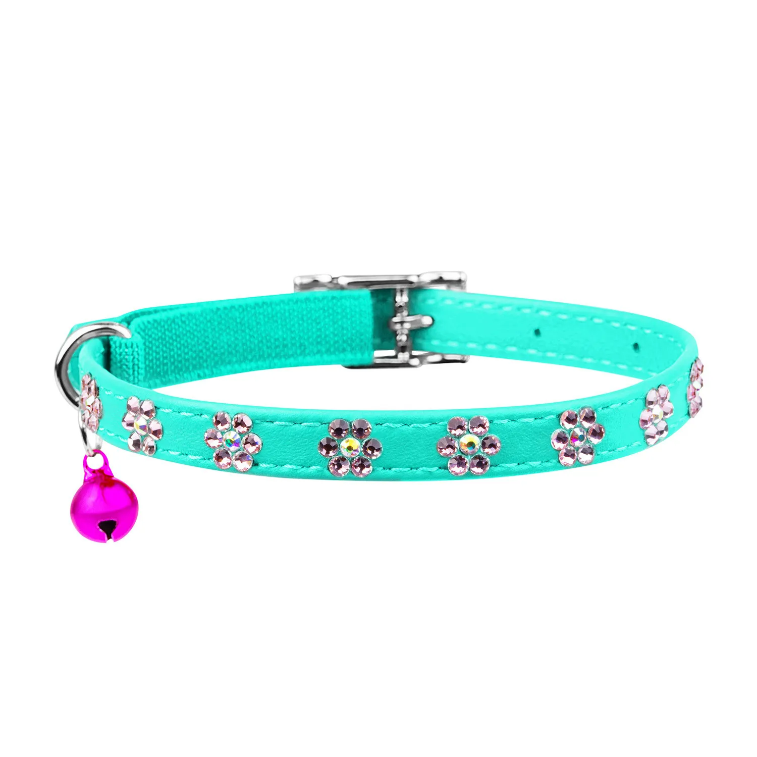 325513 Нашийник "CoLLaR GLAMOUR" з клей.стразами "Квітка" (шир.9мм, довж.22-30см) ментоловий