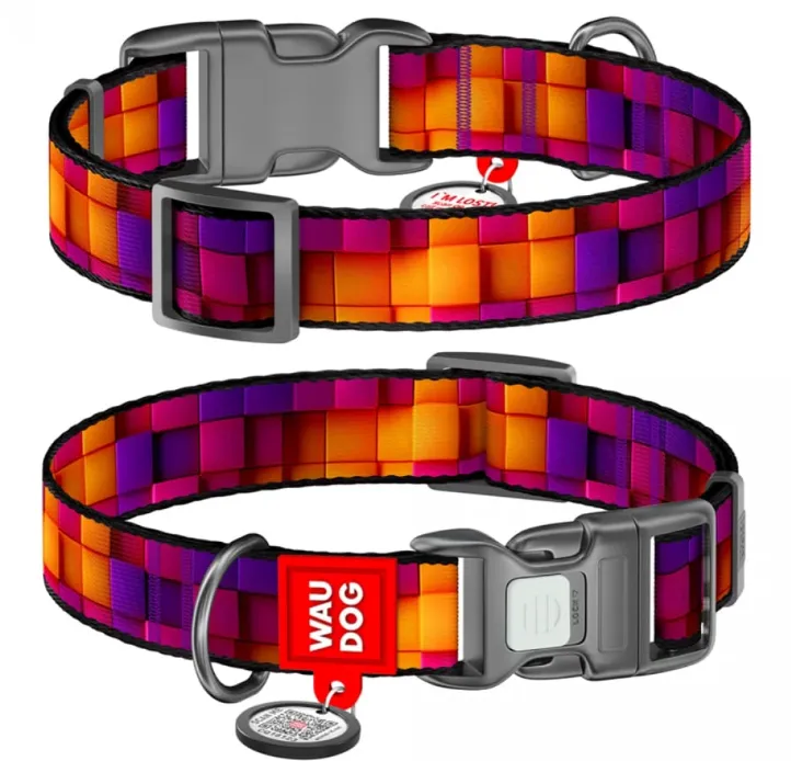 281-4057 Нашийник WAUDOG Nylon з QR паспортом, малюнок "Куби 3Д", пласт. фастекс М Ш 20мм Д 28-40см