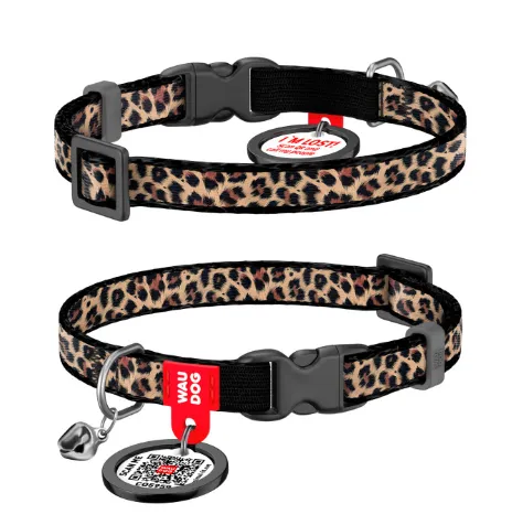 279-4066 Нашийник WAUDOG Nylon з QR паспортом, для котів, малюнок "Леопард", пласт. фастекс XS Ш 10мм Д 20-30см