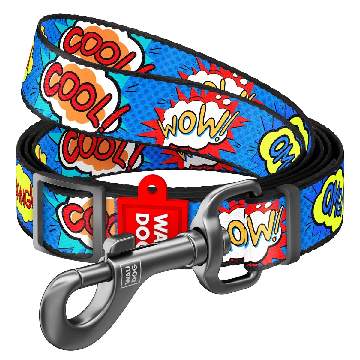 5349 Повідець регульований WAUDOG Nylon, малюнок "ВАУ" (ширина 15 мм, довжина 152-183 см)