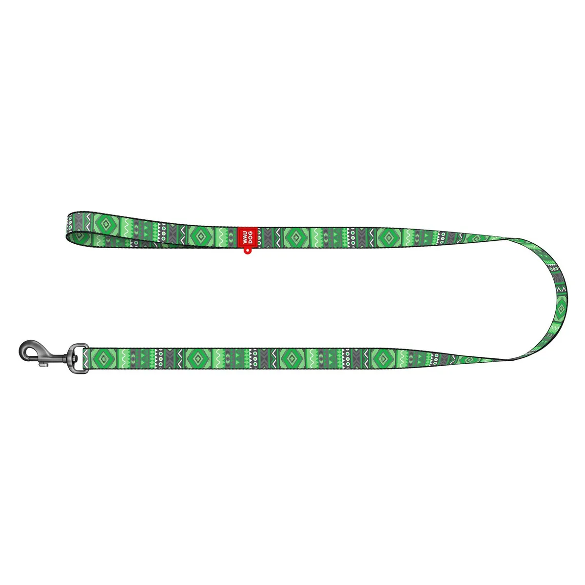 4640 Повідець Waudog Nylon з малюнком "Етно зелений" (ширина 15мм, довжина 122см),