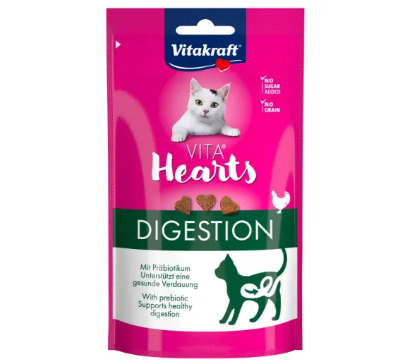Ласощі для котів Vitakraft Hearts Digestion з куркою та пребіотиками, 40г 41307