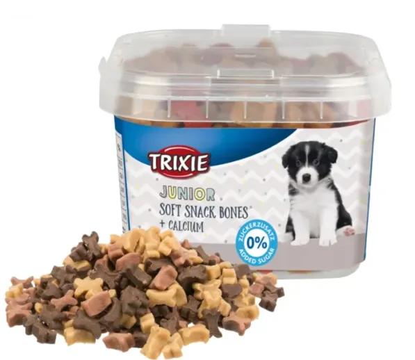 31518 Ласощі для цуценят Trixie Junior Soft Snack Bones курка, баранина, лосось з кальцієм (відро) 140г