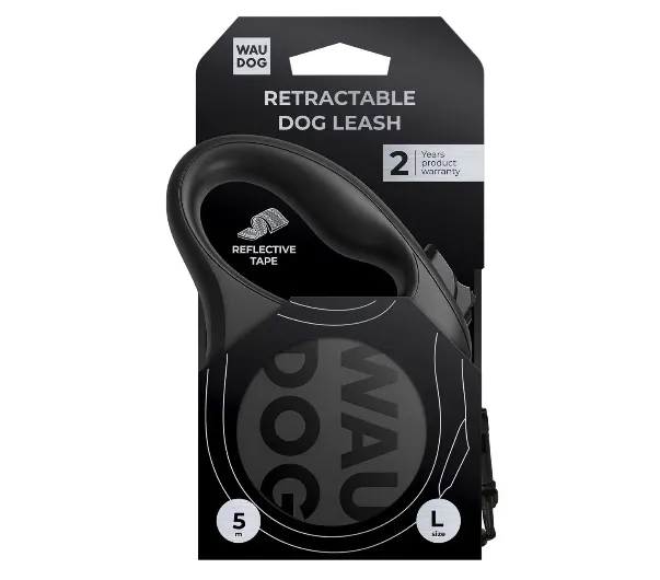 81641 Повідець-рулетка WAUDOG R-leash Monochrome Black L до 50кг, 5м світловідбив. стрічка, чорний