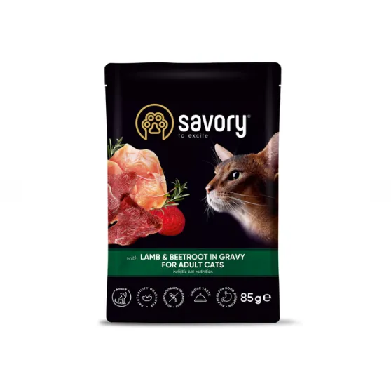 Savory Cat Pouch Adult Lamb & Beetroot ягня & буряк для котів 85г 20123