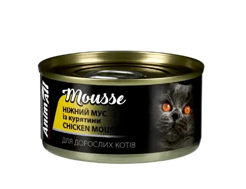 Animall вологий корм для котів, ніжний мус із курятини 80г