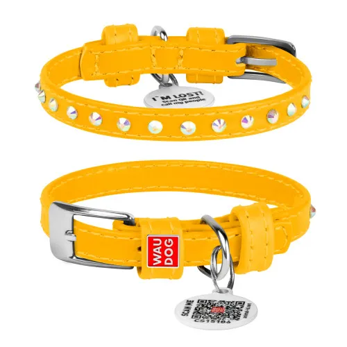 32558 Нашийник WAUDOG GLAMOUR "Квітка" для котів з клей стразами (шир.9мм, довж.22-30см) жовтий