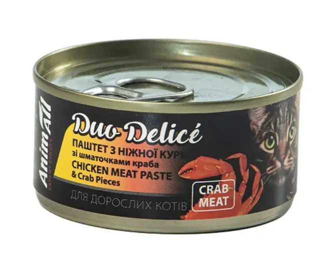 Animall DuoDelice вологий корм для котів, паштет з курки зі шмат. краба 80г