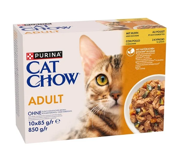 CatChow Adult Мультипак курка та кабачок в желе 10*85г