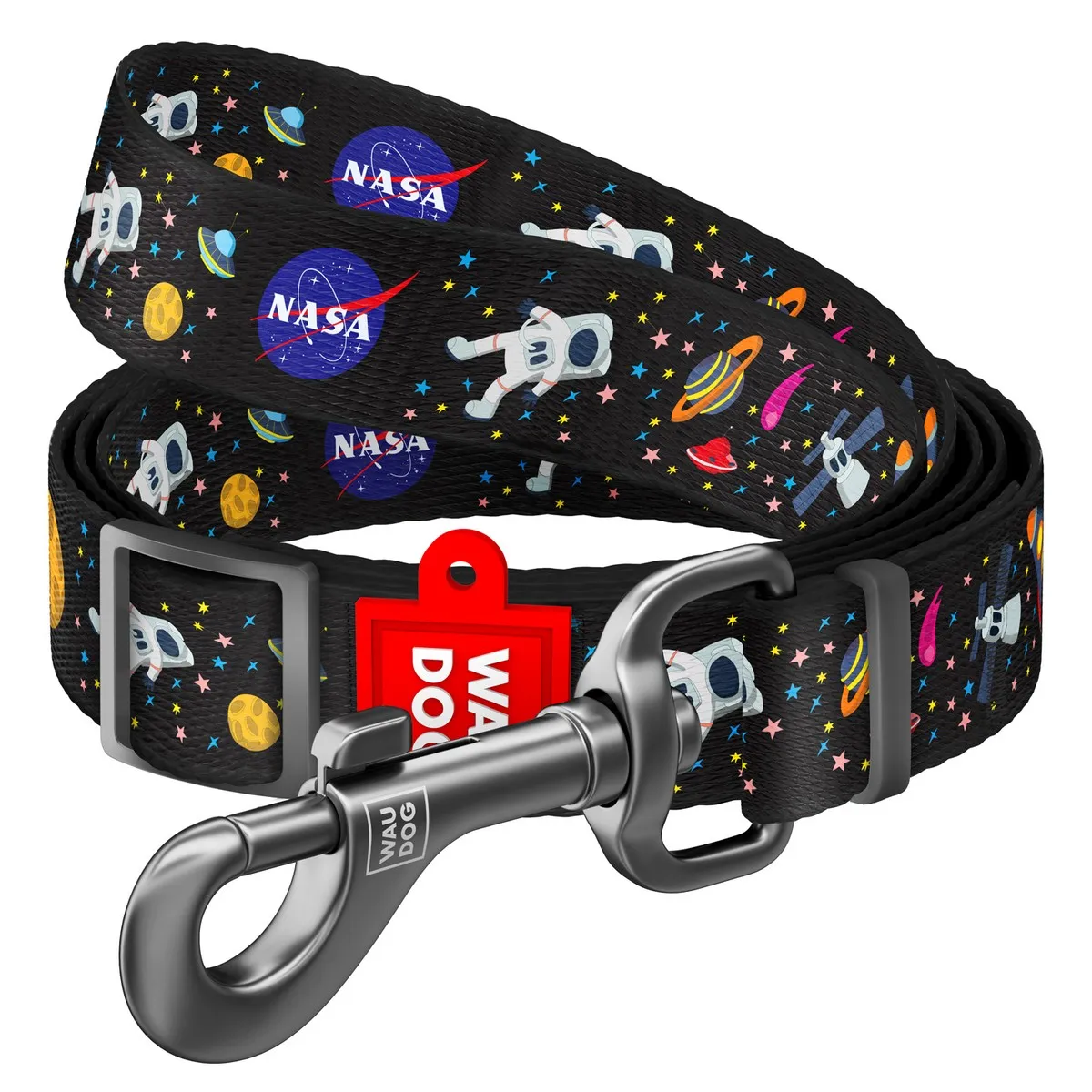 5313 Повідець WAUDOG Nylon регульований, малюнок "NASA" Ш 20мм, Д 152-183см