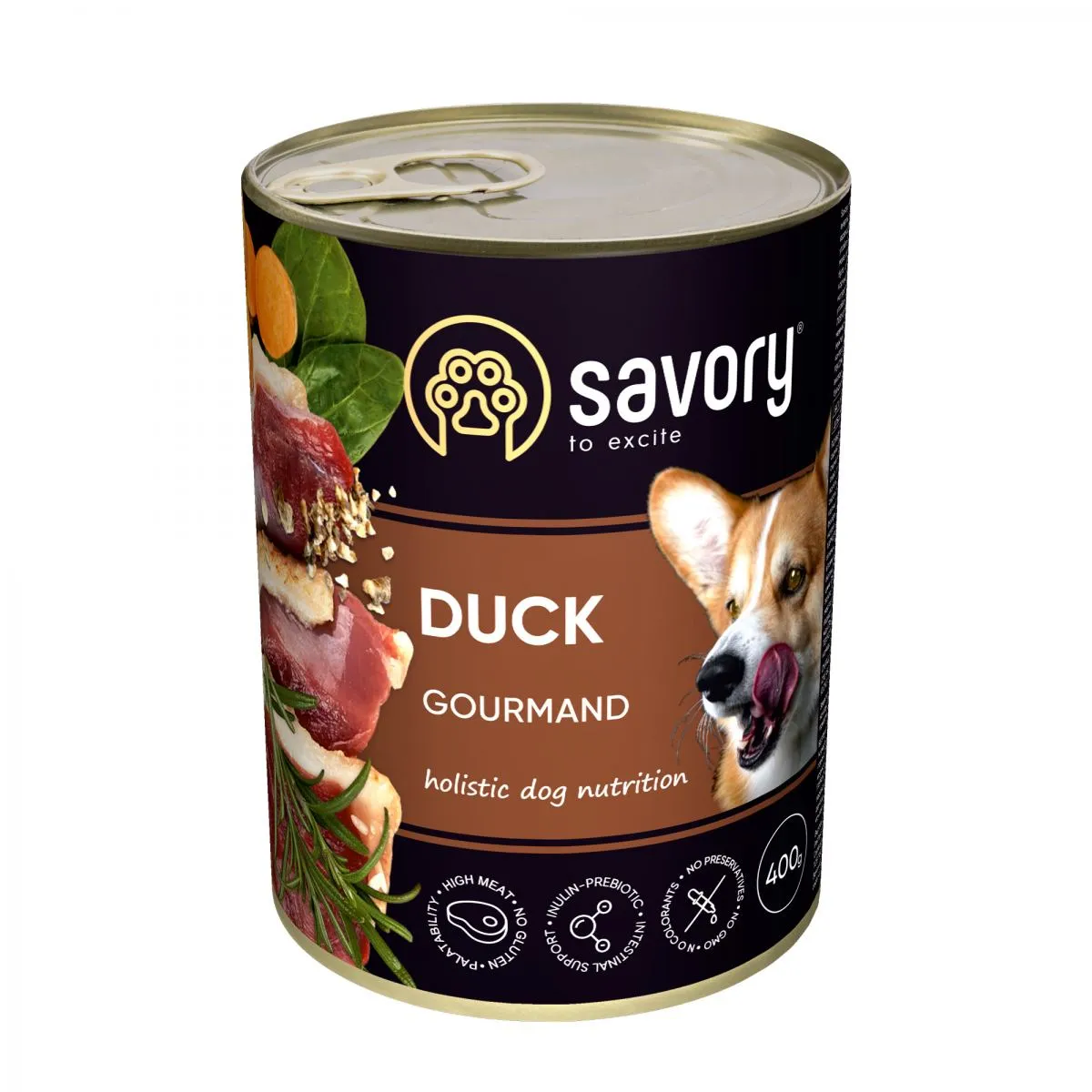 Savory вологий корм для дорослих собак усіх порід з качкою 400g