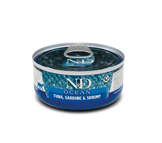 Farmina Cat N&D Grain Free Ocean Tuna Sardine&Shrimp Adult з тунцем, сардиною та креветкою для дорослих котів 70г 02017
