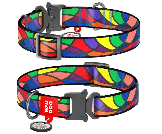 5175 Нашийник WAUDOG Nylon з QR паспортом, малюнок "Вітраж", метал. фастекс Ш 20мм Д 28-40см