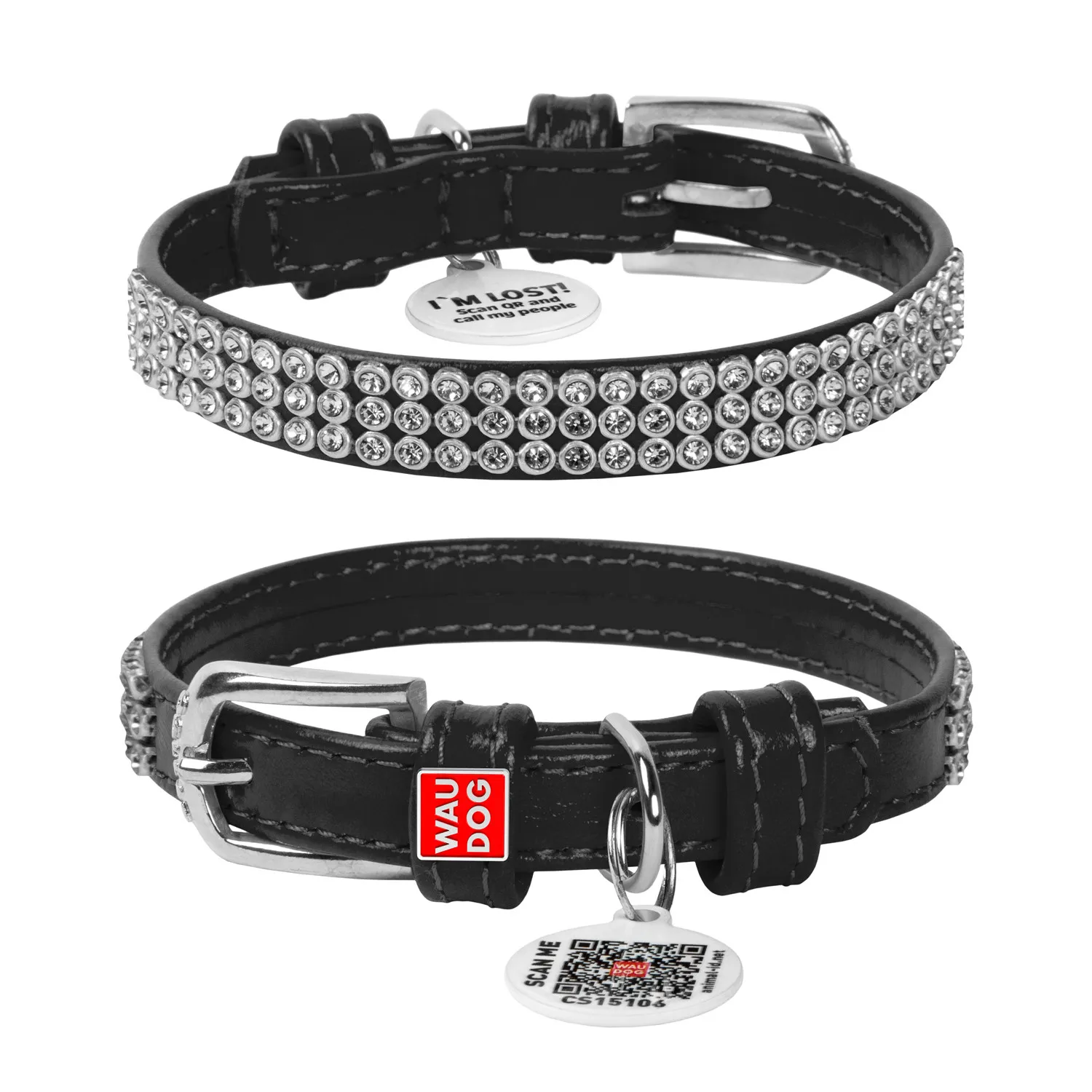 32541 Нашийник "CoLLaR GLAMOUR" з клей.стразами (шир.9мм, довж.22-30см) чорний