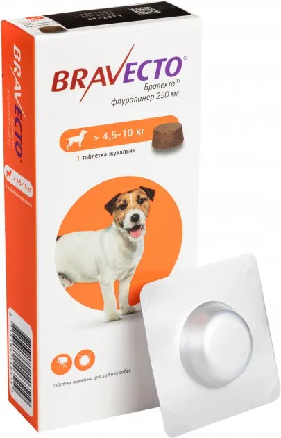 Bravecto (Бравекто) Таблетки жувальні від бліх та кліщів для собак 4,5-10кг