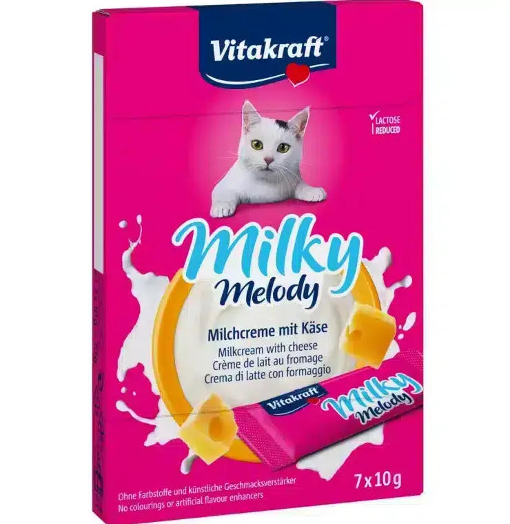 Vitakraft Milky Melody крем-снек з вершками і сиром, зі зниженним вміст. лактози  7*10г