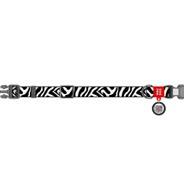 281-0055 Нашийник WAUDOG Nylon з QR паспортом, малюнок "Зебра", пласт. фастекс М Ш 20мм Д 28-40см