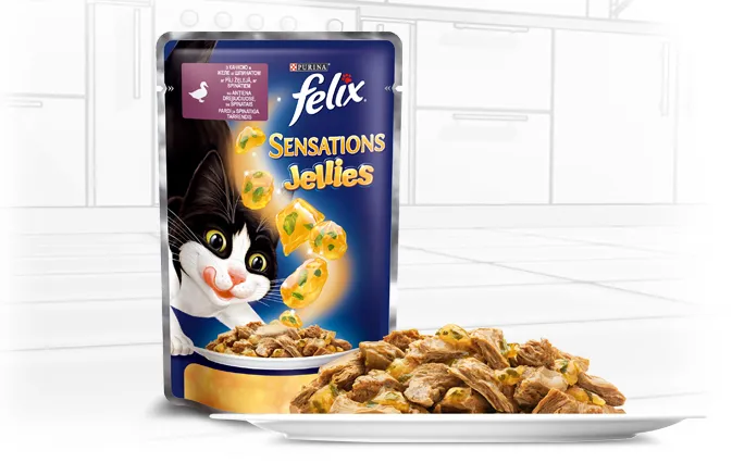 Felix Sensations пауч для котів в желе (качка&шпинат), 100 г