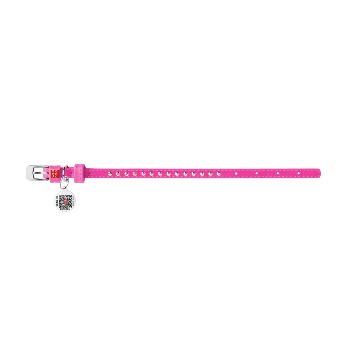 32527 Нашийник WAUDOG Glamour з QR-паспортом шкіряний з клей. стразами Ш 9мм Д 19-25см рожевий