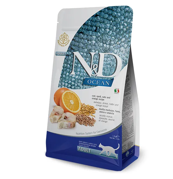 Farmina Cat N&D Low Grain Ocean Adult тріска з апельсином для дор.котів 1кг 36889
