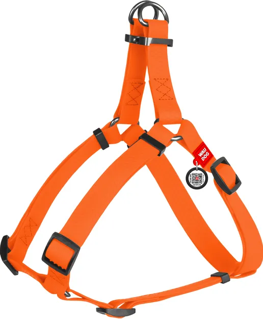 26184 Шлея WAUDOG Waterproof водостійка, з QR паспортом, світловідбив., пласт. фастекс S Ш 15мм Д 40-55см помаранчева