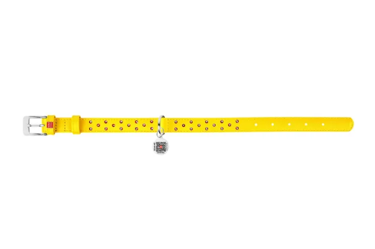 32688 Нашийник WAUDOG GLAMOUR з QR паспортом, з клей. стразами Ш 12мм, Д 21-29см жовтий