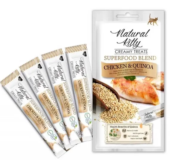 Крем-снек для котів Natural Kitty Creamy Treats Chicken & Quinoa курка & кіноа 4*12г OTU15403
