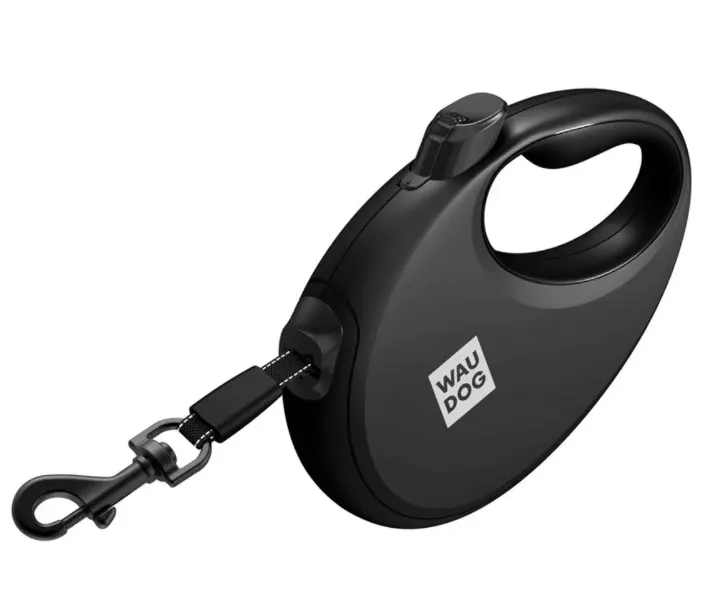 26271 Повідець-рулетка WAUDOG R-leash з контейнером для пакетів, світловідбив. стрічка S до 12кг, 3м чорна