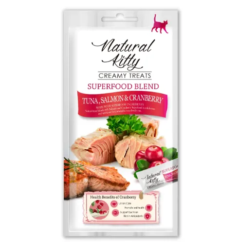 Крем-снек для котів Natural Kitty Creamy Treats Tuna, Salmon & Cranberry тунець, лосось & журавлина 4*12г SNK22104
