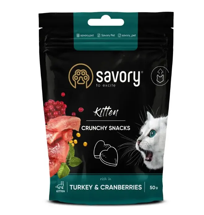 Хрусткі ласощі для котів Savory для здорового росту кошенят, індичка/журавлина 31393