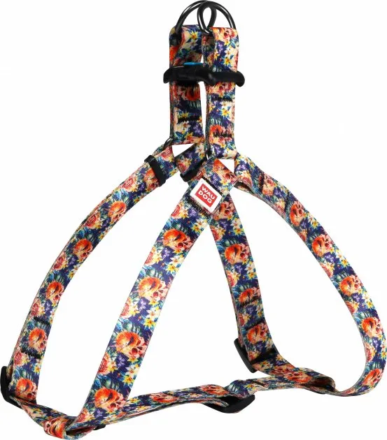 5058 Шлея WAUDOG Nylon з малюнком "Гламурні черепи" (ширина 15 мм, довжина 40-55 см)
