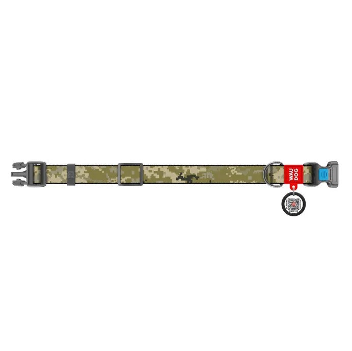 280-4026 Нашийник WAUDOG Nylon з QR паспортом, малюнок "Мілітарі", пласт. фастекс S Ш 15мм Д 25-35см