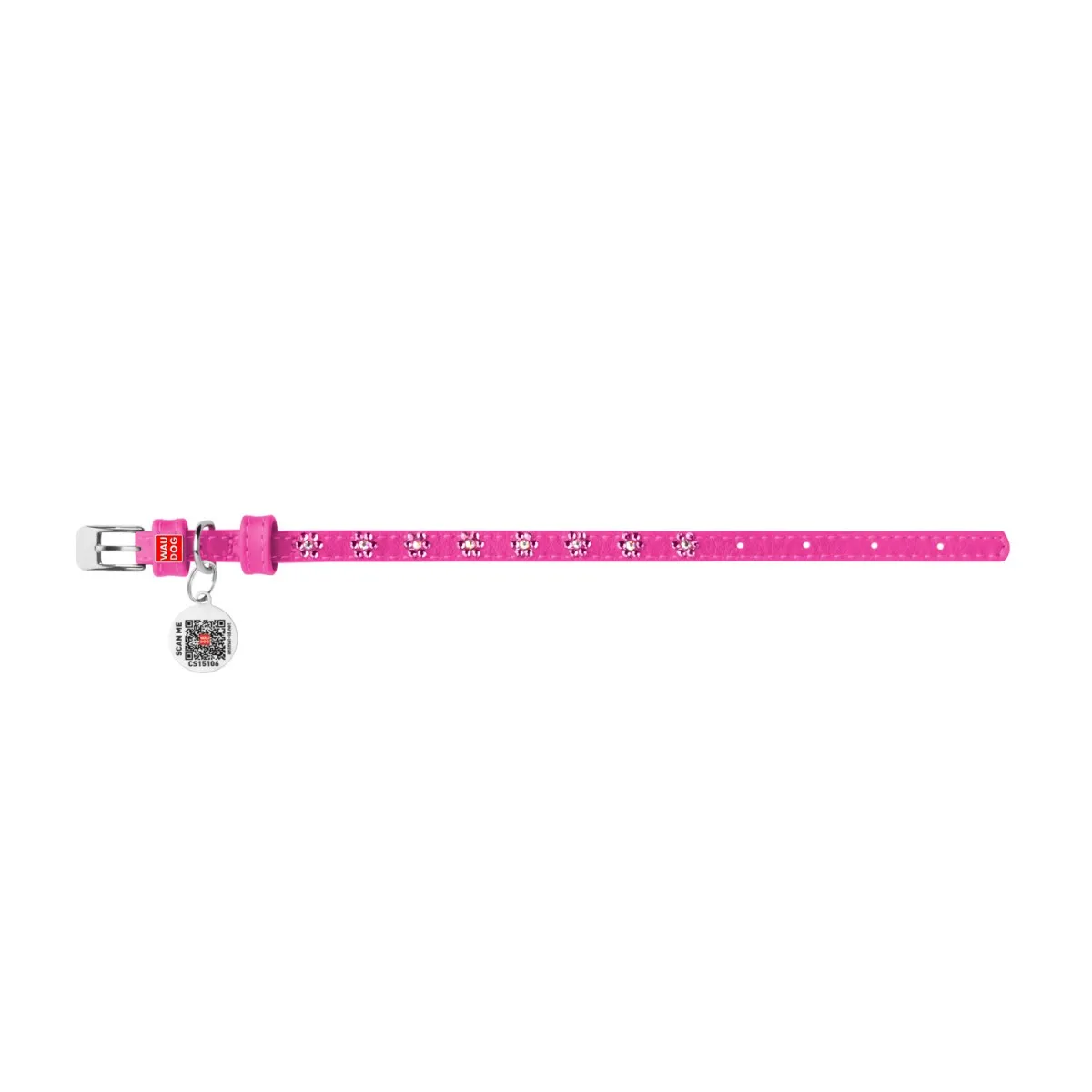 32537 Нашийник WAUDOG Glamour з QR-паспортом з клей. стразами "Квіти" Ш 9мм Д 19-25см рожевий
