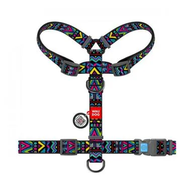 5502 Шлея WAUDOG Nylon анатомічна Н-образна, з QR паспортом, малюнок "Інді", пласт. фастекс M Ш 20мм А 40-70см В 50-80см